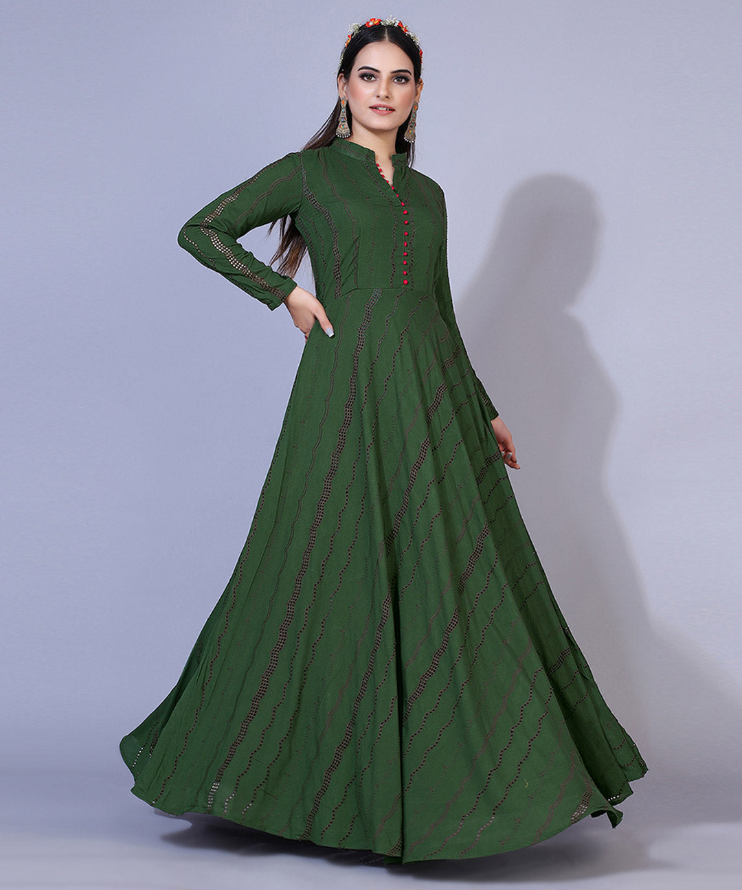 Green maxi partywear gown, perfect for elegant and festive occasions.