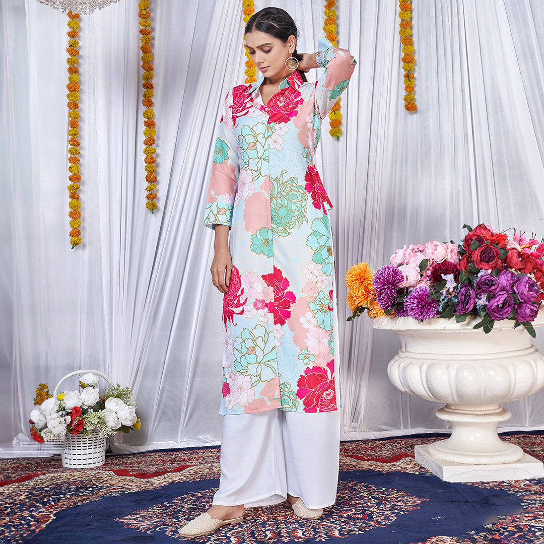 Multicolor floral printed co-ord set, a lively and stylish matching ensemble
