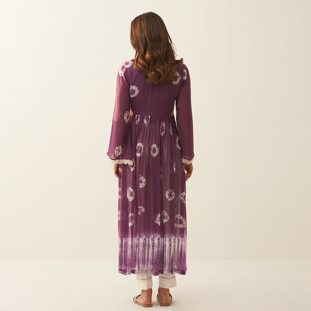 Purple Dyed Bandhej Printed Flared Long Kurta Set