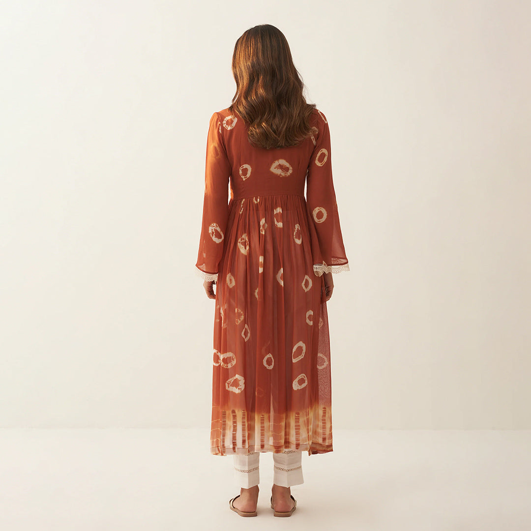 Coral Dyed Bandhej Printed Flared Long Kurta Set