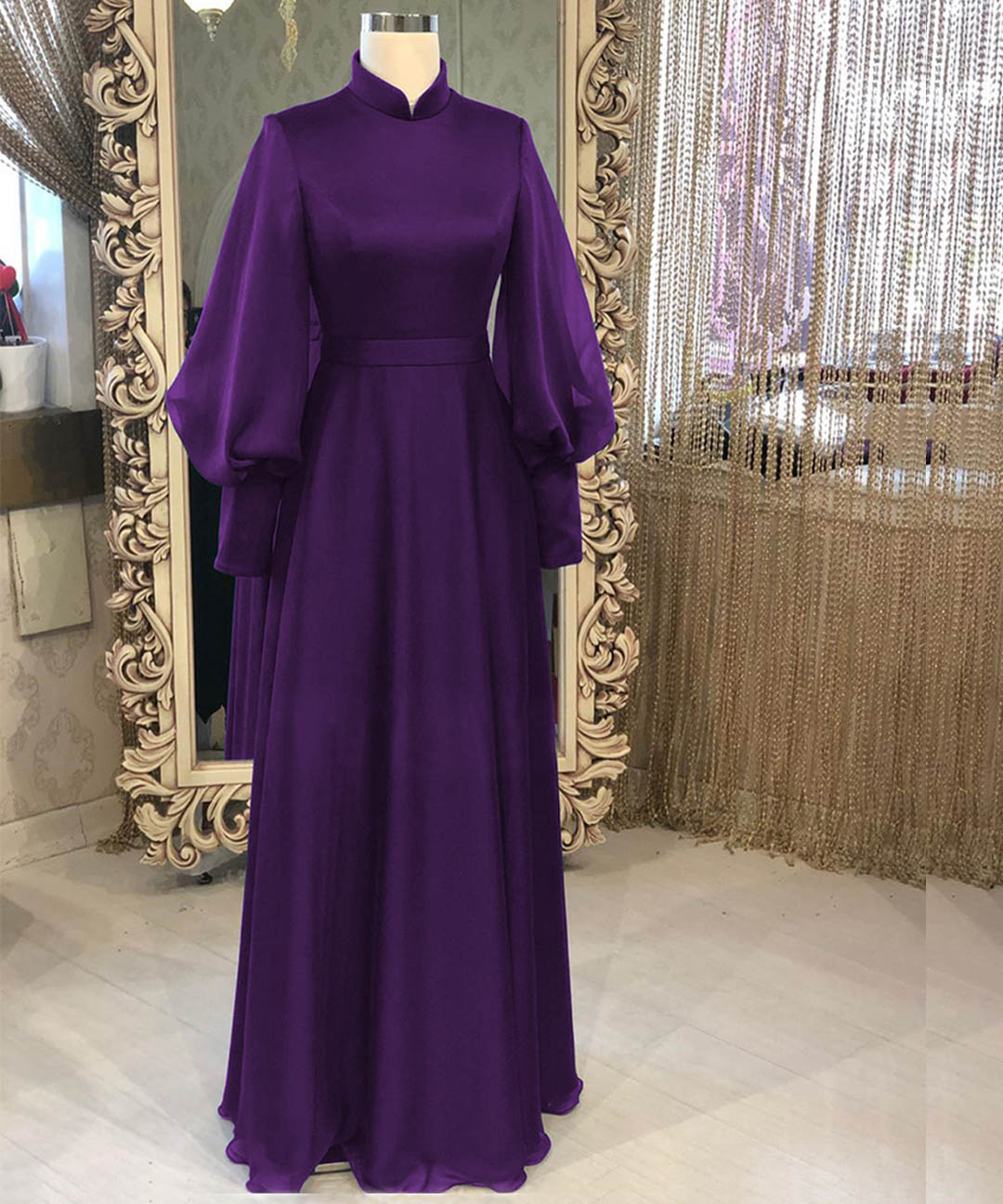 Simple and elegant purple georgette silk long ready-made designer gown, perfect for formal occasions.