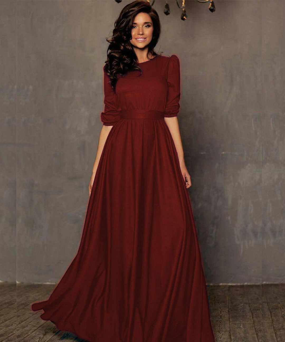 Simple and elegant striking maroon Tapeta silk floor-length designer gown, perfect for formal and sophisticated occasions.