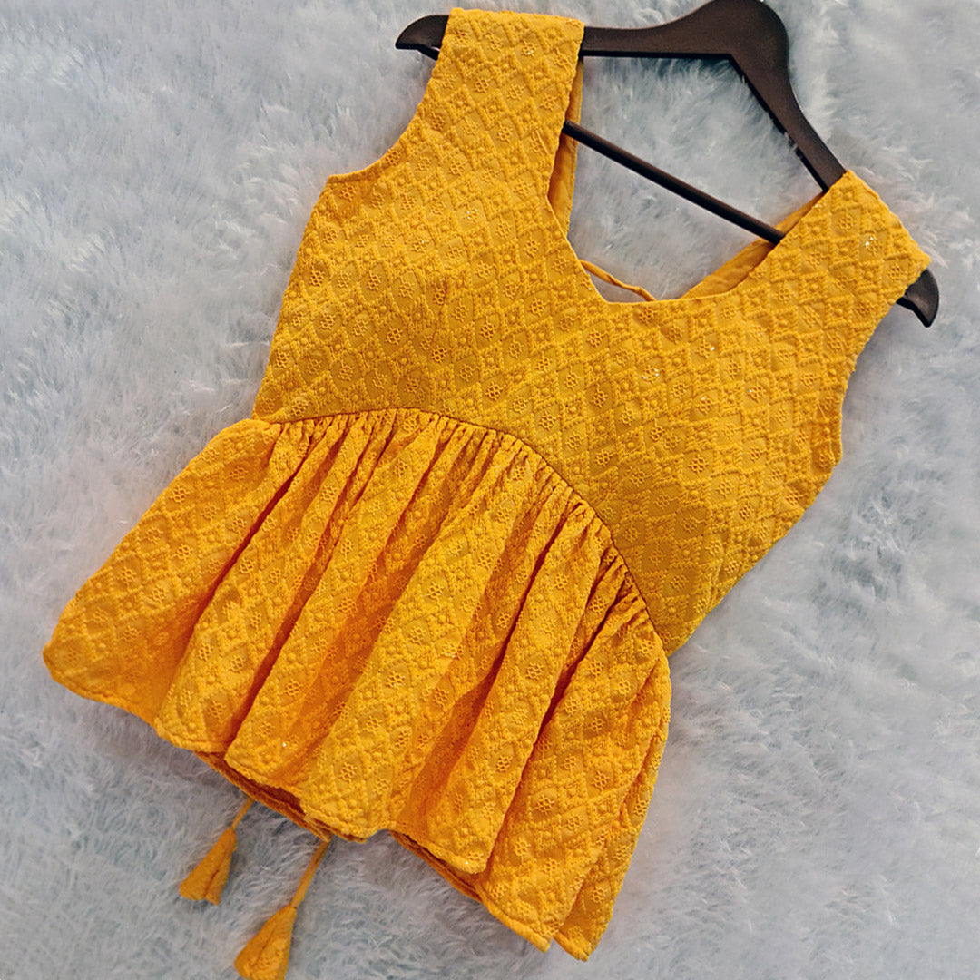 Comfort Meets Chic: The Removable Padded Yellow Chikankari Top