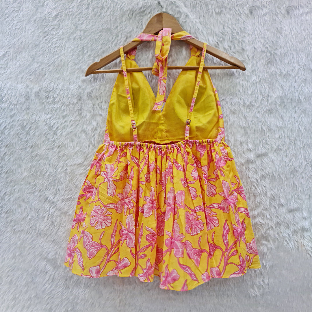 Sunshine State of Mind: The Yellow Floral Halter Neck Padded Top