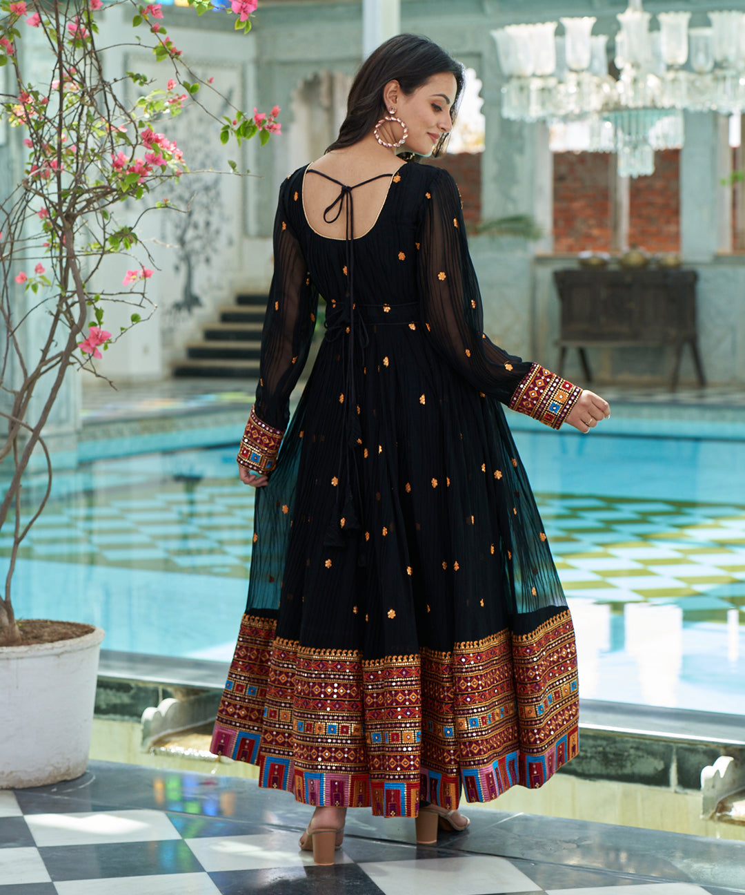 Black Multicolor Design Dress