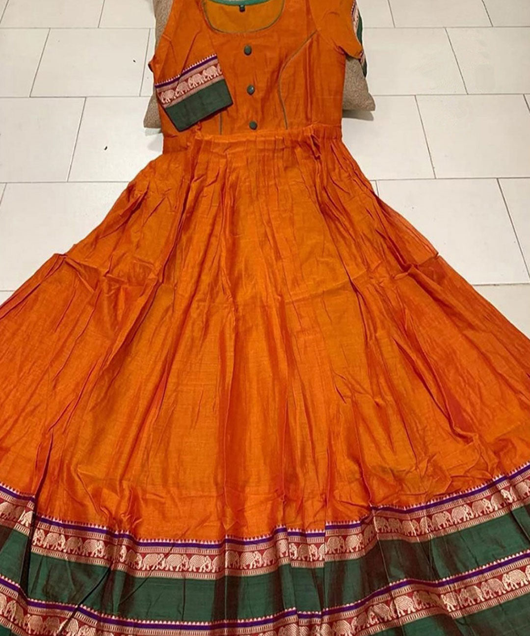 Flamboyant Orange Colored Partywear Printed Less Satin Silk Trendy Gown