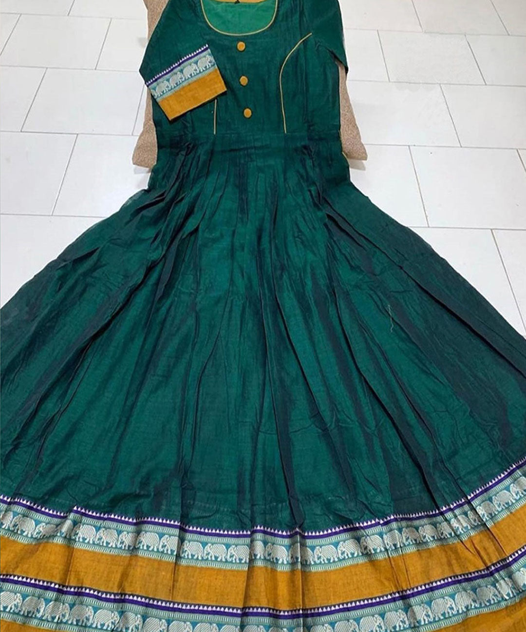Pleasant Dark green Colored Partywear Printed Less Satin Silk Trendy Gown