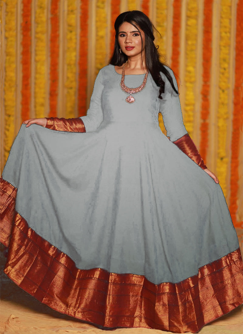 Refreshing Light Grey Colored Party Wear Woven Georgette Gown