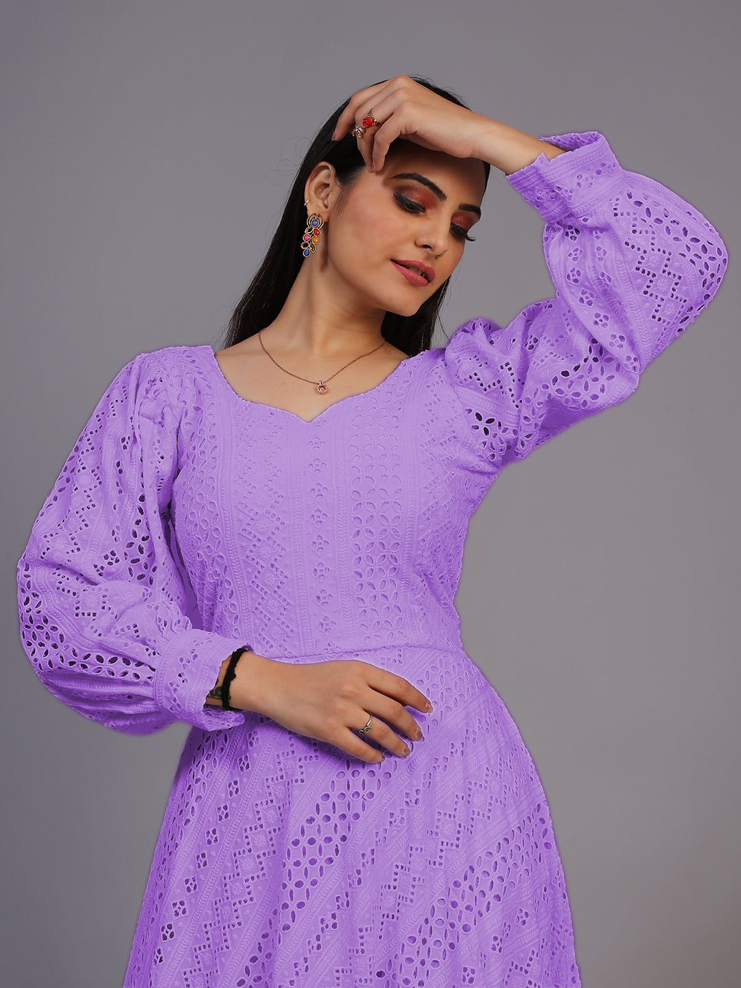 Purple Lucknowi Embroidered Floor Length Gown