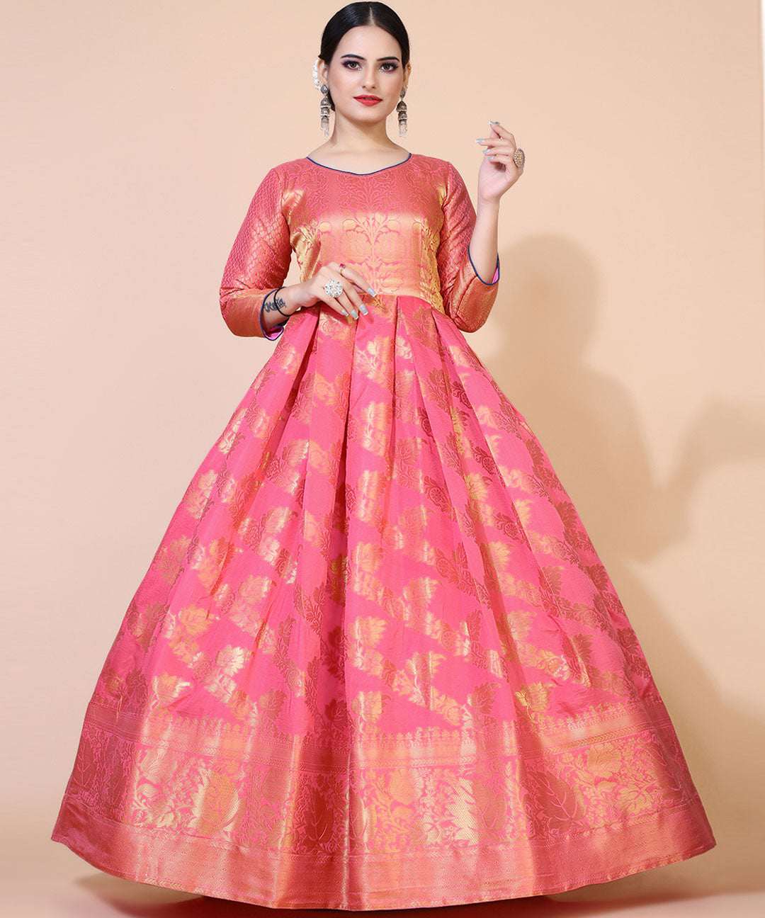 Pink Floral Jacquard Maxi Dress