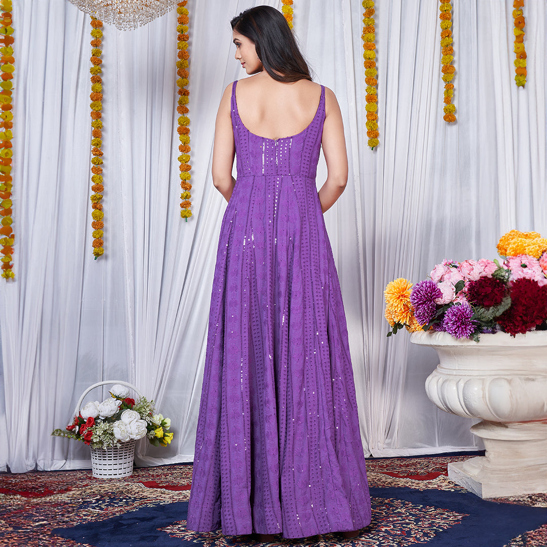 Purple Chikankari Embroidered Anarkali Gown