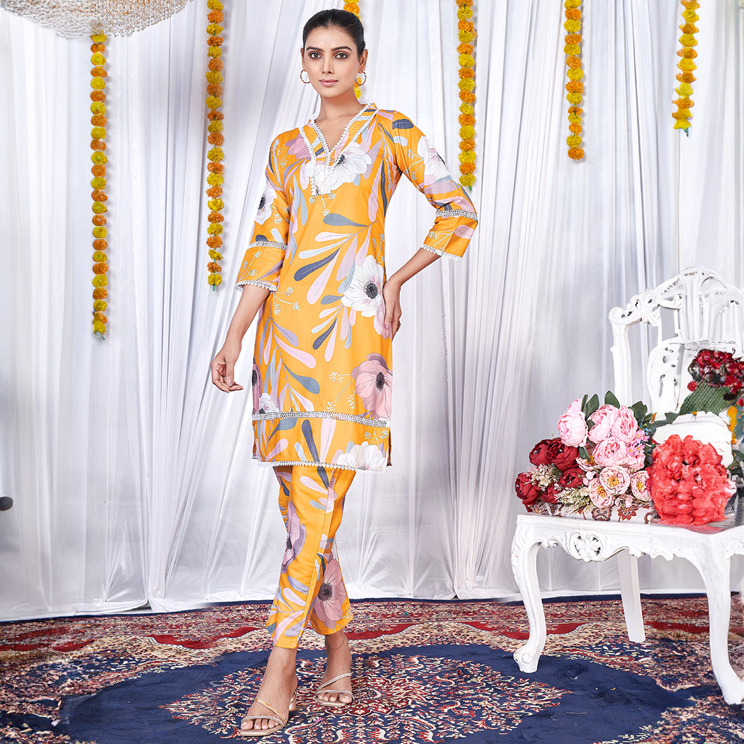 Yellow Floral Printed Co-Ord Set