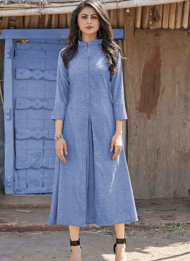 Elegant cotton party kurti featuring a single pleat for a touch of sophistication.