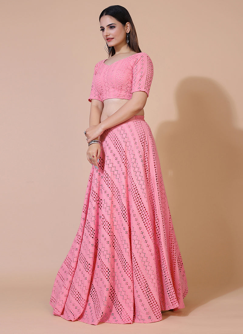 Pretty baby pink lehenga choli, perfect for weddings and festive occasions.