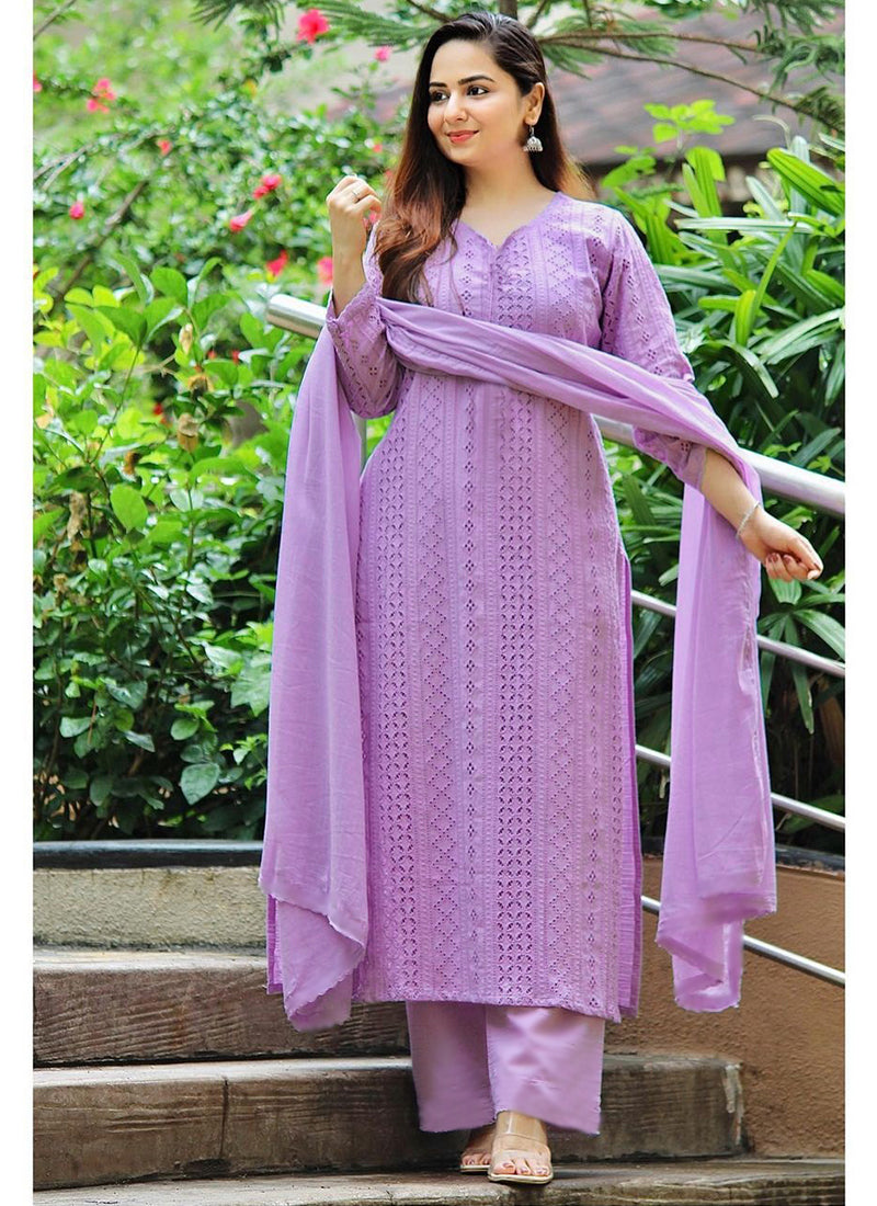 Glorious Rayon Straight Chikankari Embroidered Salwar Suit