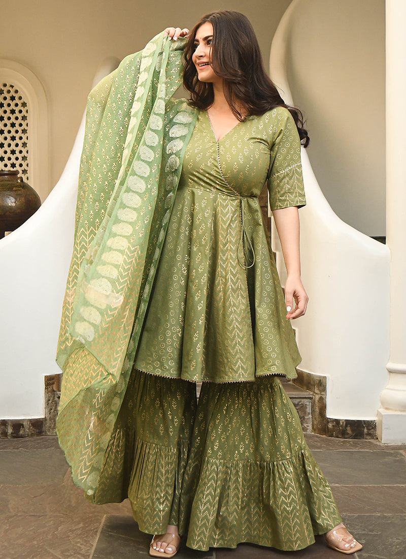 Refreshing Pista Green Designer Wear Woven Sharara Set